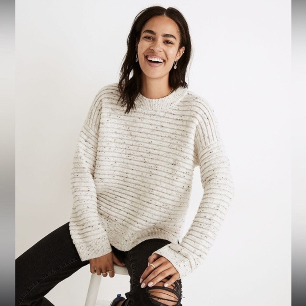 Madewell XS Cream‎ Speckled Knit Sweater Wool Blend Pullover Relaxed Fit